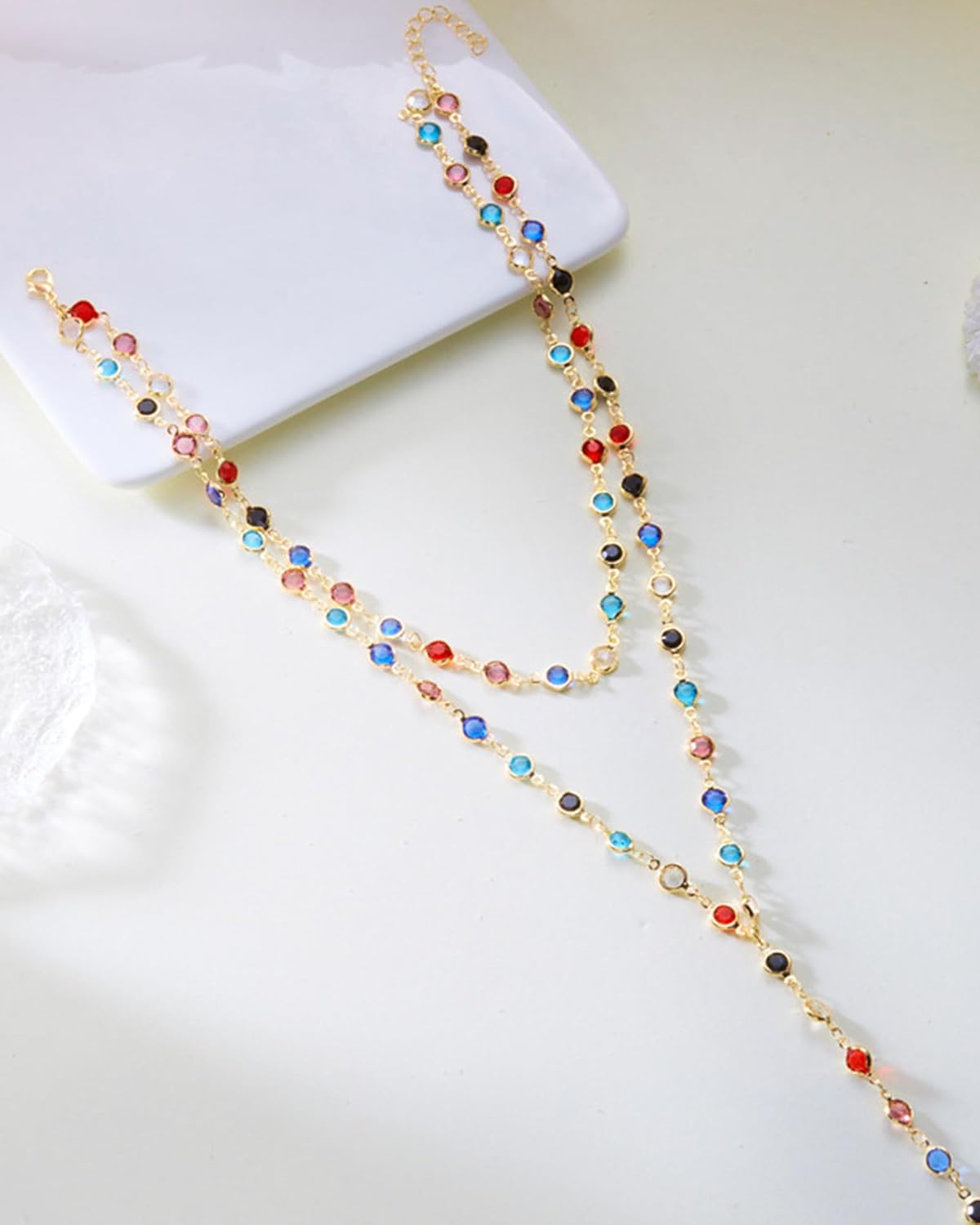 Colorful Gemstones Necklace for Women Sparkly Rhinestone Choker Multicolor Rainbow Necklace Wedding Party Prom Choker Jewelry Accessories for Her - Image 5