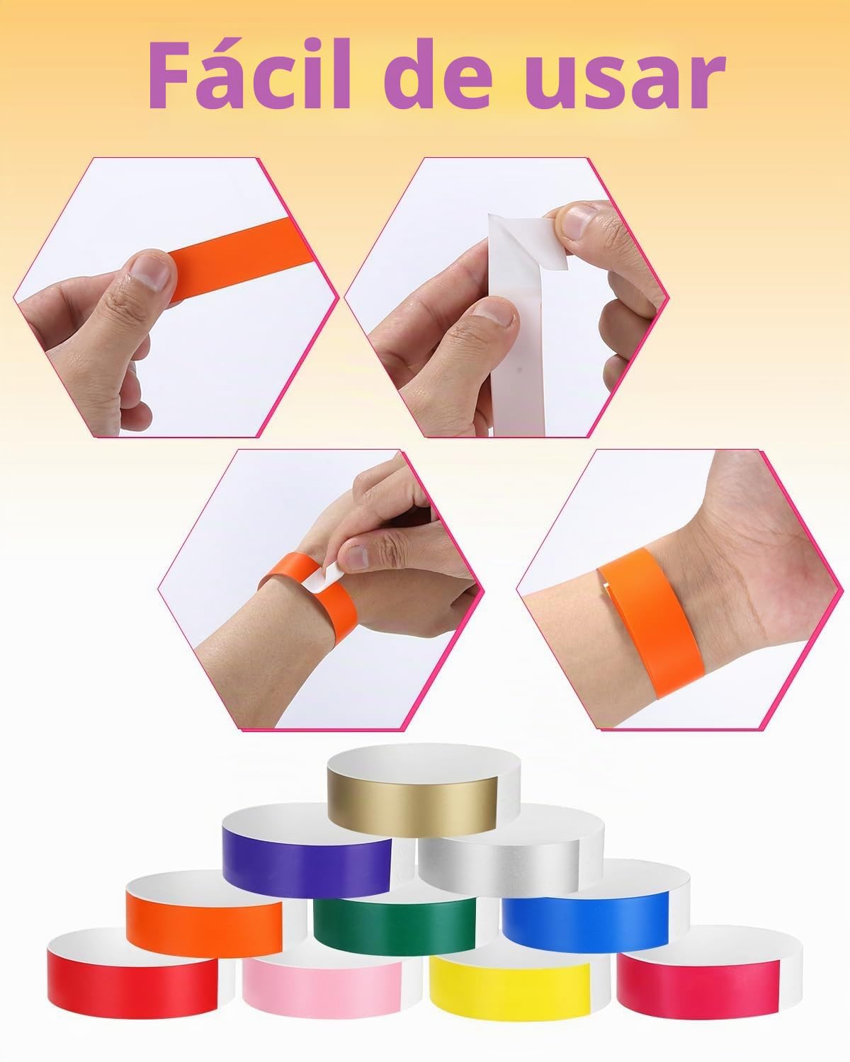 1000 Piezas Pulseras De Papel Para Eventos, 25×1,9cm Pulseras Para Fiestas, 10 Colores Pulseras Fiesta, Pulseras Para Eventos Para Eventos Festivales De Música Conciertos Concursos
