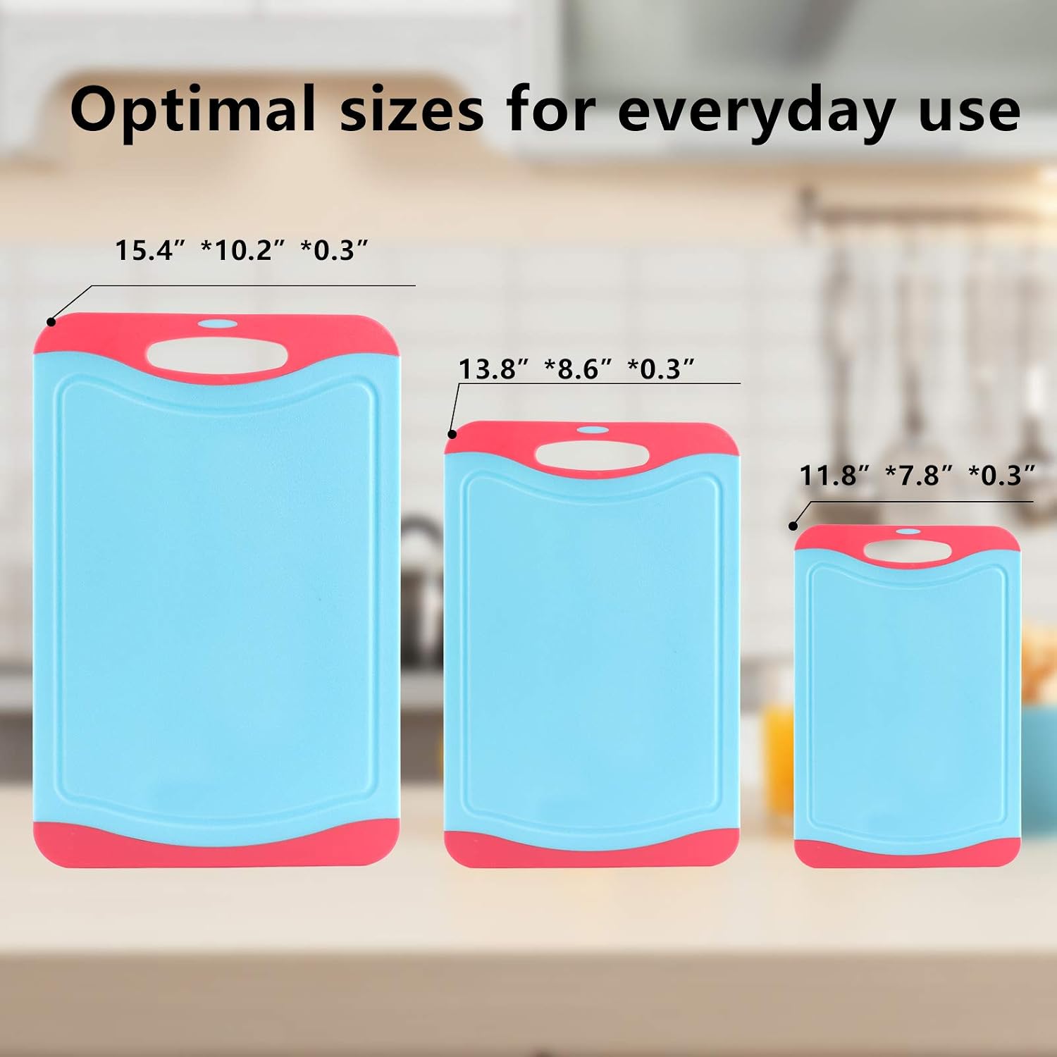 Qimh Oversized Cutting Board Set,4 Piece Plastic Kitchen Cutting Boards with Non-Slip Feet and Deep Drip Juice Groove,Large Thicker Boards,Dishwasher Safe,Juice Grooves,Easy Grip Handle (Blue)
