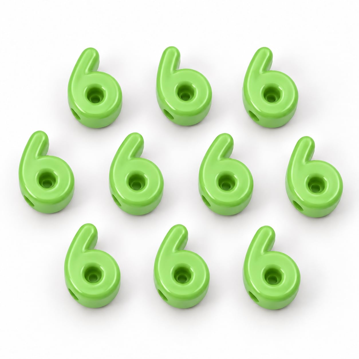 Number Beads, 10pcs Number Beads for Bracelets with 6mm Large Hole, Number Bead for DIY Jewellery Making, Keychains and Paracord Crafts(Green, Number 6, 10)