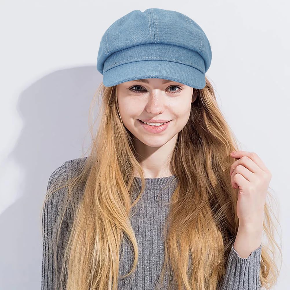 Women Denim Beret Hat Washed Newsboy Caps French Cap image 3