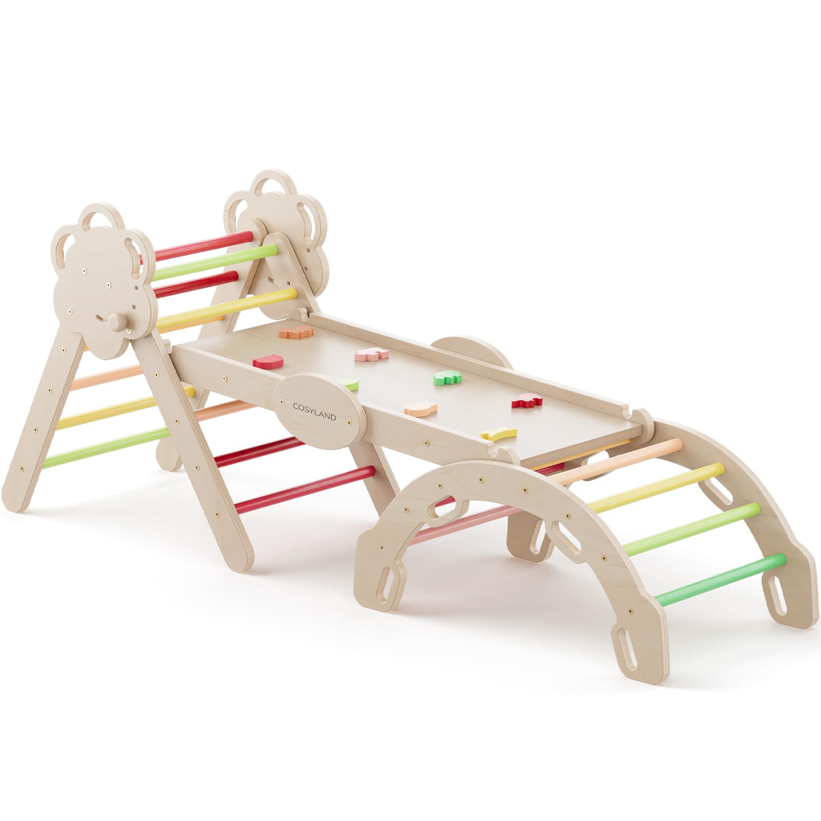 COSYLAND Set Arrampicata per Bambini 8-in-1, L, Colori Caldi | Con triangolo da arrampicata, arco educativo, scivolo e rampa, struttura pieghevole salvaspazio, adatto da 18 mesi-6 anni