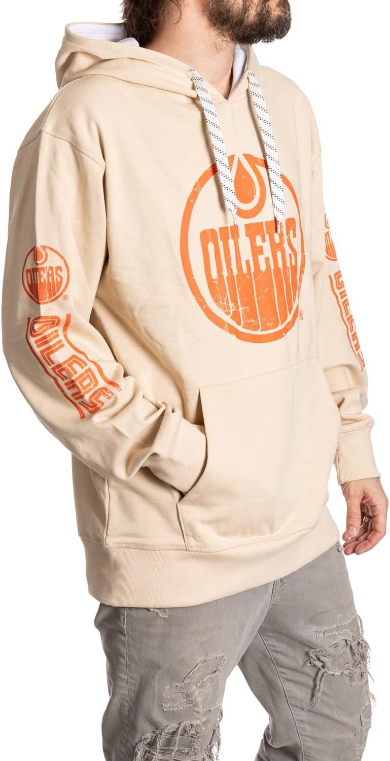Calhoun NHL Men's Retro Heritage Pullover Hoodie | Cotton Fleece, Classic Front & Sleeve Prints