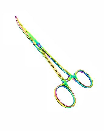 Kelly Hemostat Forceps 5.5" Curved German Stainless Steel with Multi Color Rainbow Plasma Titanium Coating by Artzone