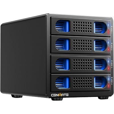 CENMATE Aluminum 4 Bay Hard Drive Enclosure with Cooling Fan for 2.5“/3.5" SATA HDD/SSD with USB A/C 3.0, Support Hot Swappable, Tool-Free HDD Enclosure, DAS(NO RAID/NAS)