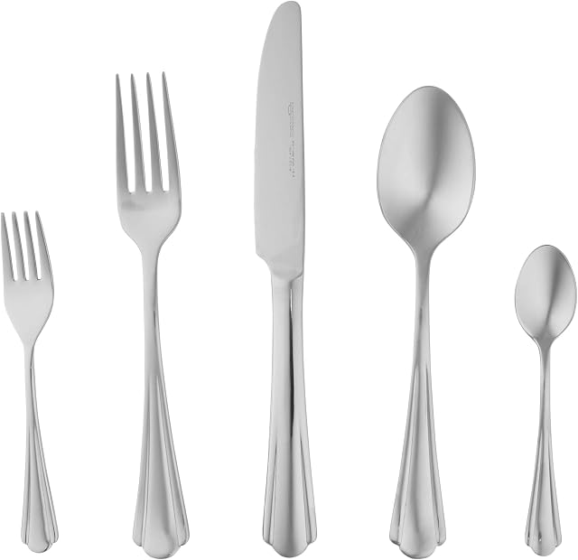 Amazon Basics 20-Piece Stainless Steel Flatware Set with Scalloped Edge, Service for 4
