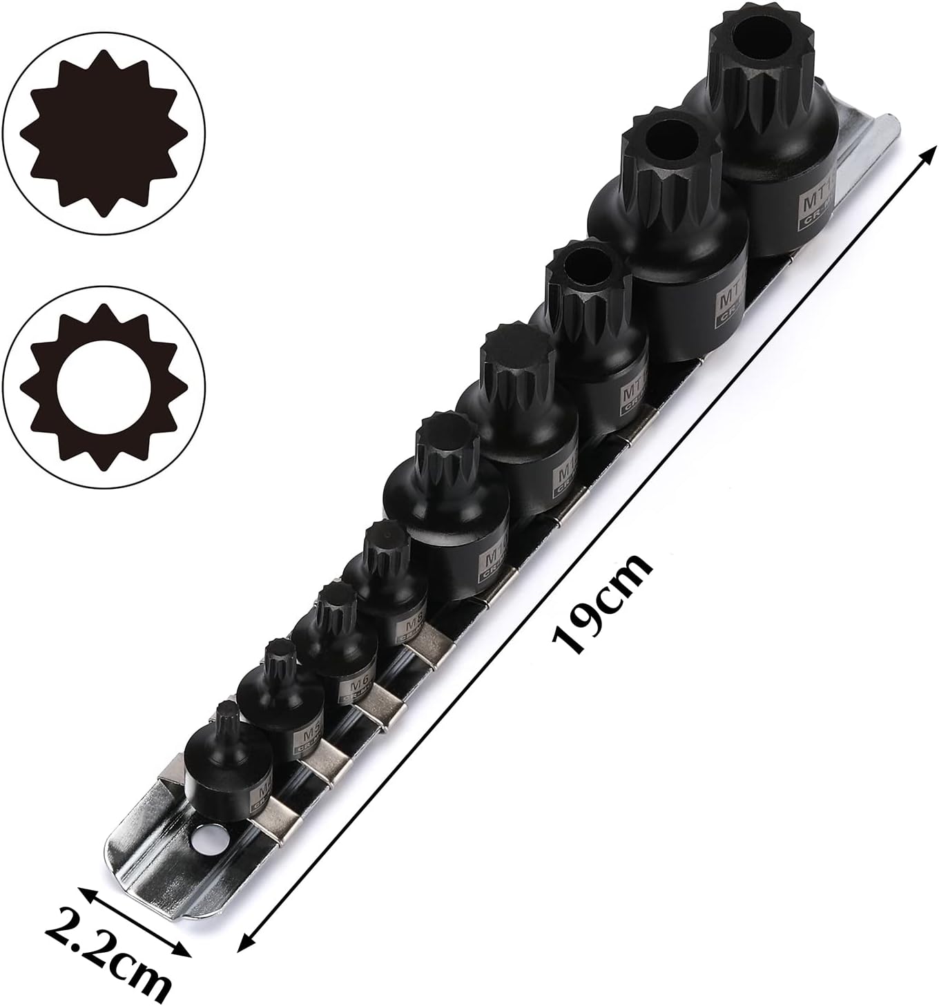 EMENTOL 9PCS Low Profile Impact Triple Square Bit Socket Set, CR-MO, 1/4", 3/8" and 1/2" Drive, 9 Pieces Stubby Triple Square Bit Sockets, M4 - M12, MT14 - MT18
