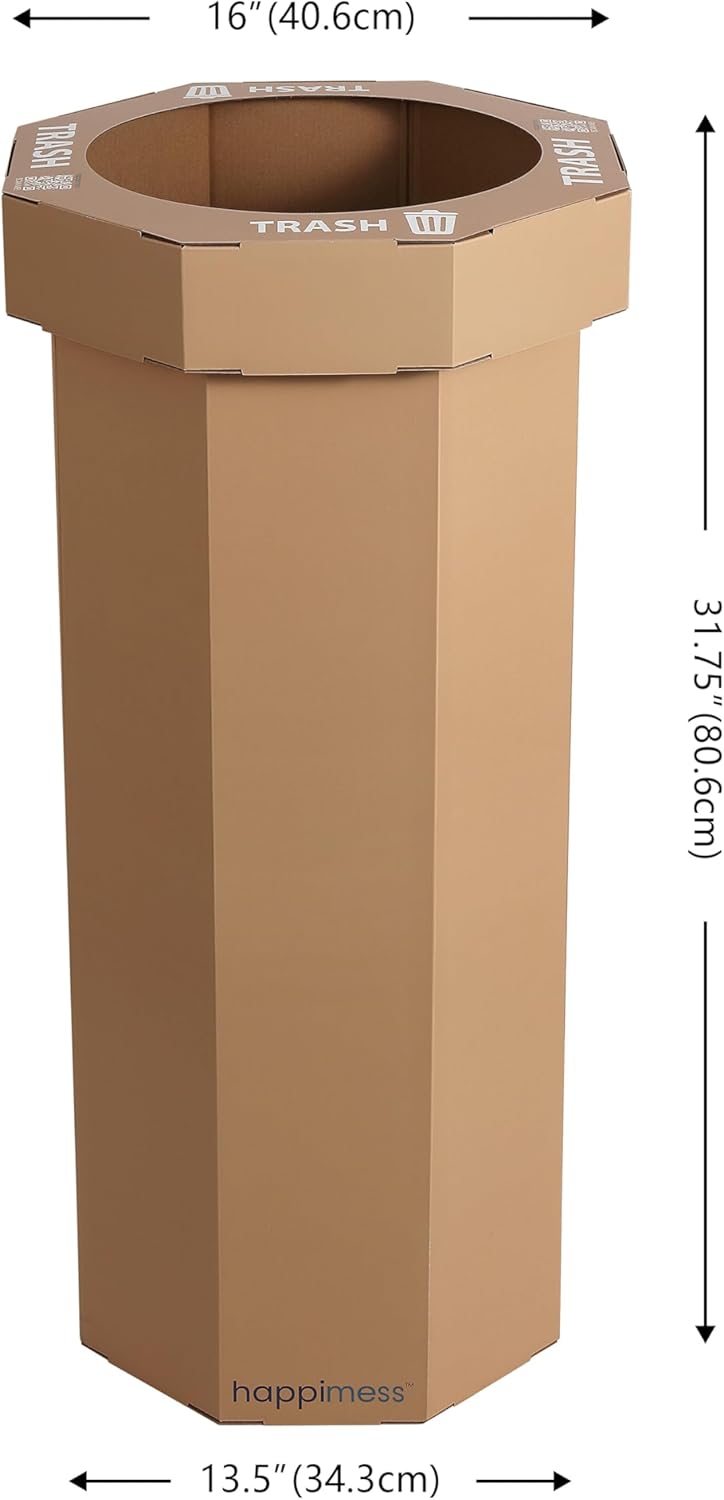 happimess HPM1300A-SET2 Fleur 25-Gallon Traditional Classic Disposable Corrugated Cardboard Event Trash Can and Recycling Bin for Home, Kitchen, Laundry Room, Bedroom, Bathroom, Plain Brown (Set of 2)