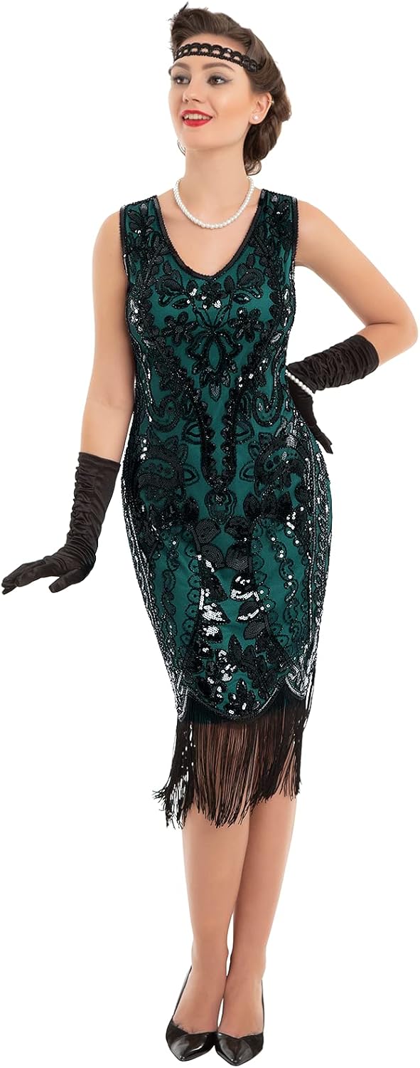 PrettyGuide Women's Flapper Dress Paisley Sequin Beaded Fringed 1920s Style Dress Art Deco Vintage Gatsby Dress - Image 2