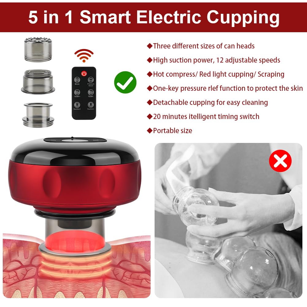 Ensemble de Ventouses électriques Gua Sha 3 en 1, Ventouse Anti Cellulite électrique, 12 Températures Réglables, Appareil Massage Professionnel pour Soulage les Douleurs et Tensions Musculaires