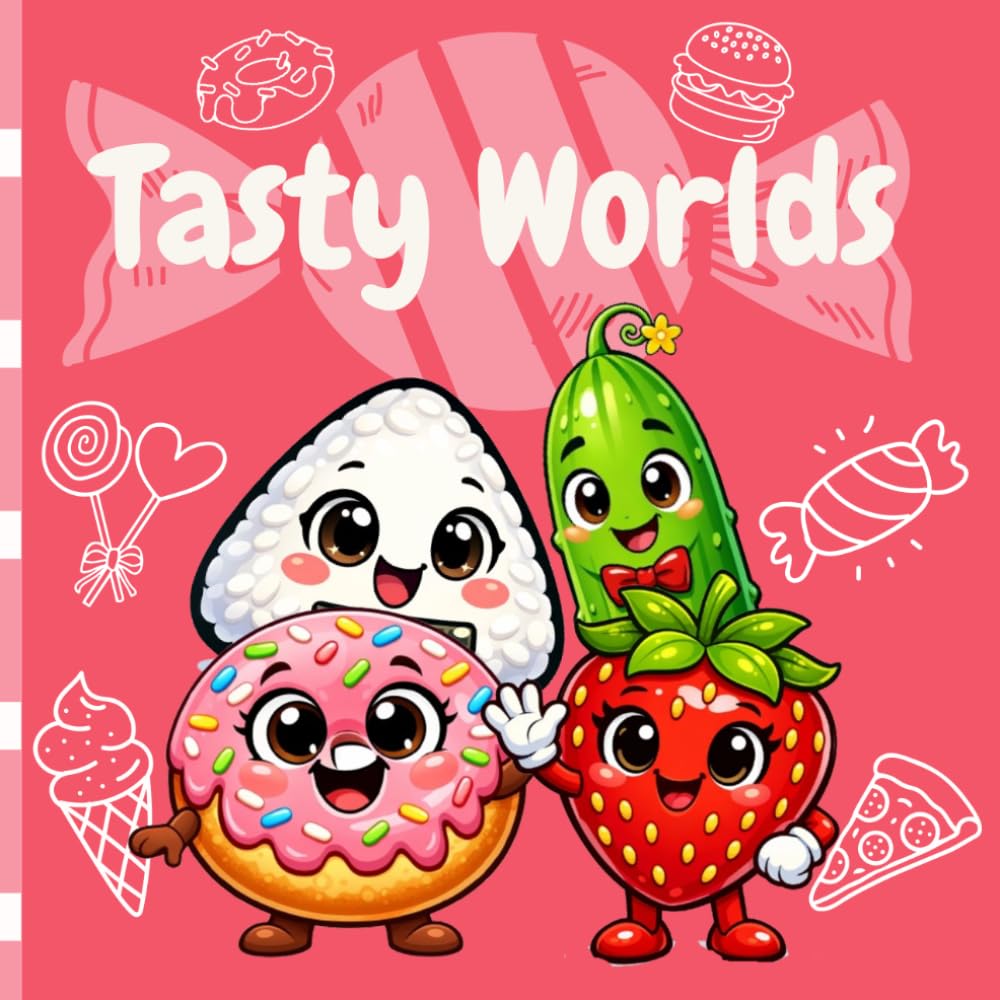 Cute Tasty Worlds Fun Food Adventures Coloring Book: A fun and adorable food adventure coloring book for kids ages 4-8