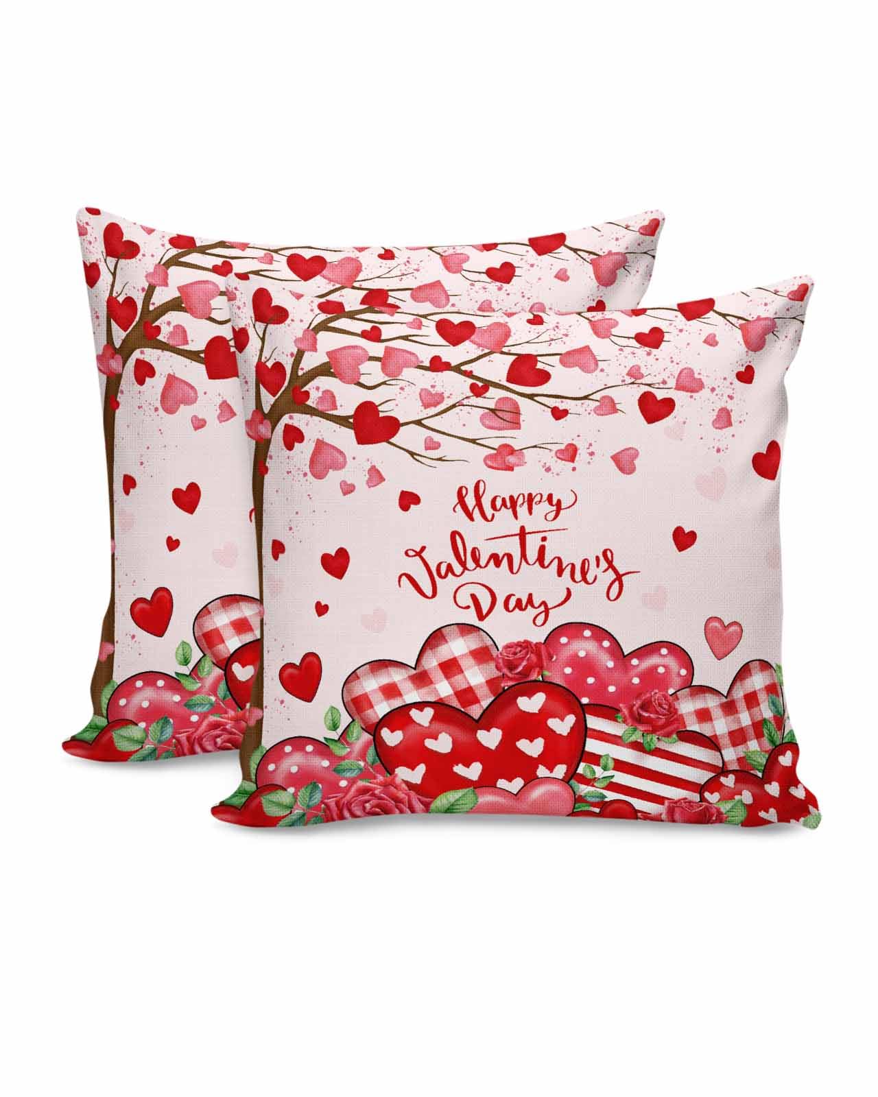 JasmineM Valentines Day Heart Tree Pillow Covers 18x18 Inch Set of 2, Romantic Pink Decorations Outdoor Throw Pillow Covers, Holiday Linen Square