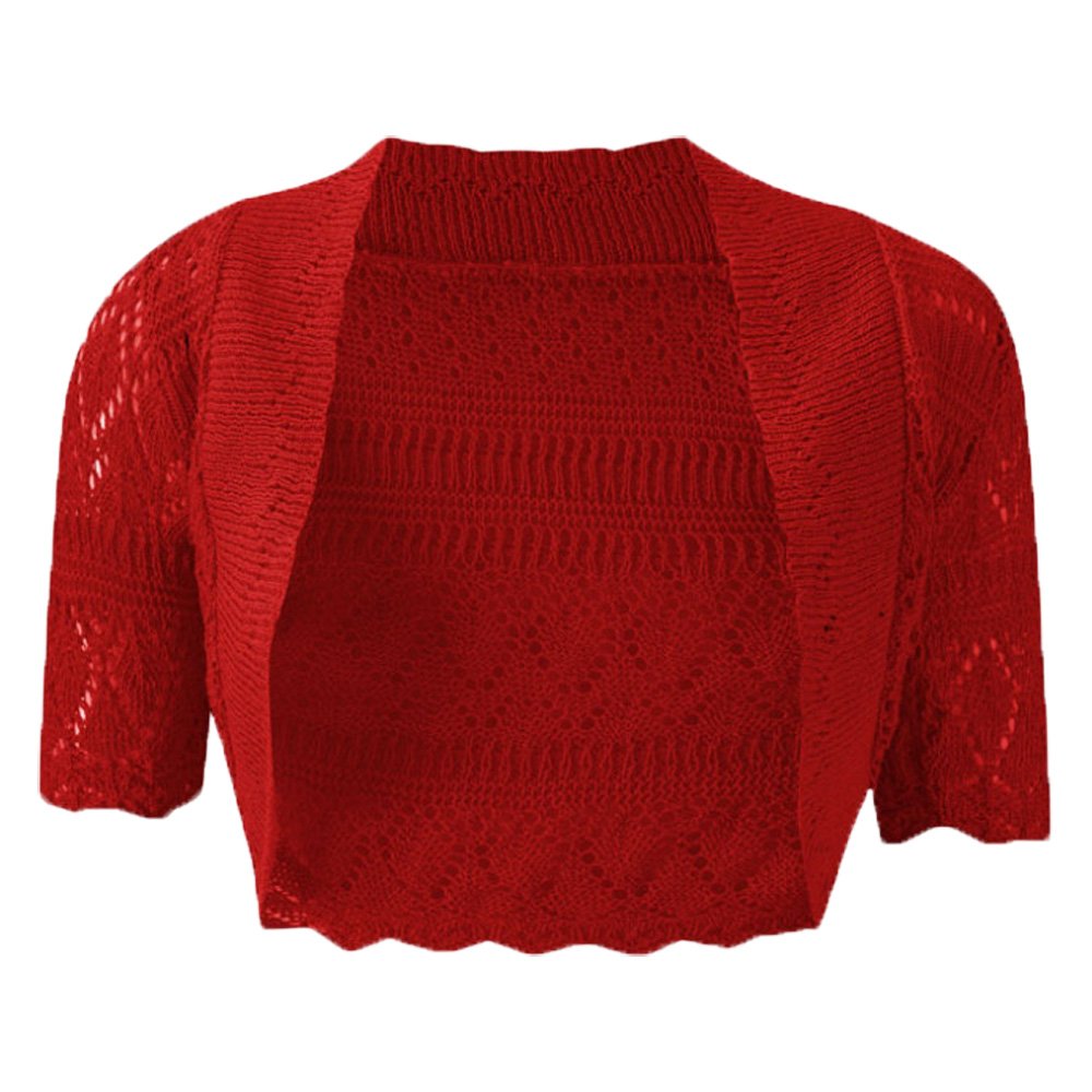 Doll-Up Women's Red New Knitted Bolero Short Sleeve Cardigan Crochet Shrug (Medium(Uk12-14)(Us8-10)(Eu40-42), )
