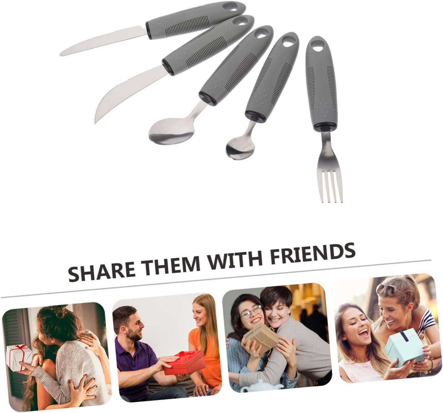 1 Set Adaptive Utensils Set for Elderly Portable Non Slip Design Easy to Clean TPR Stainless Steel Household Tools for Independent Eating for Seniors with Hand