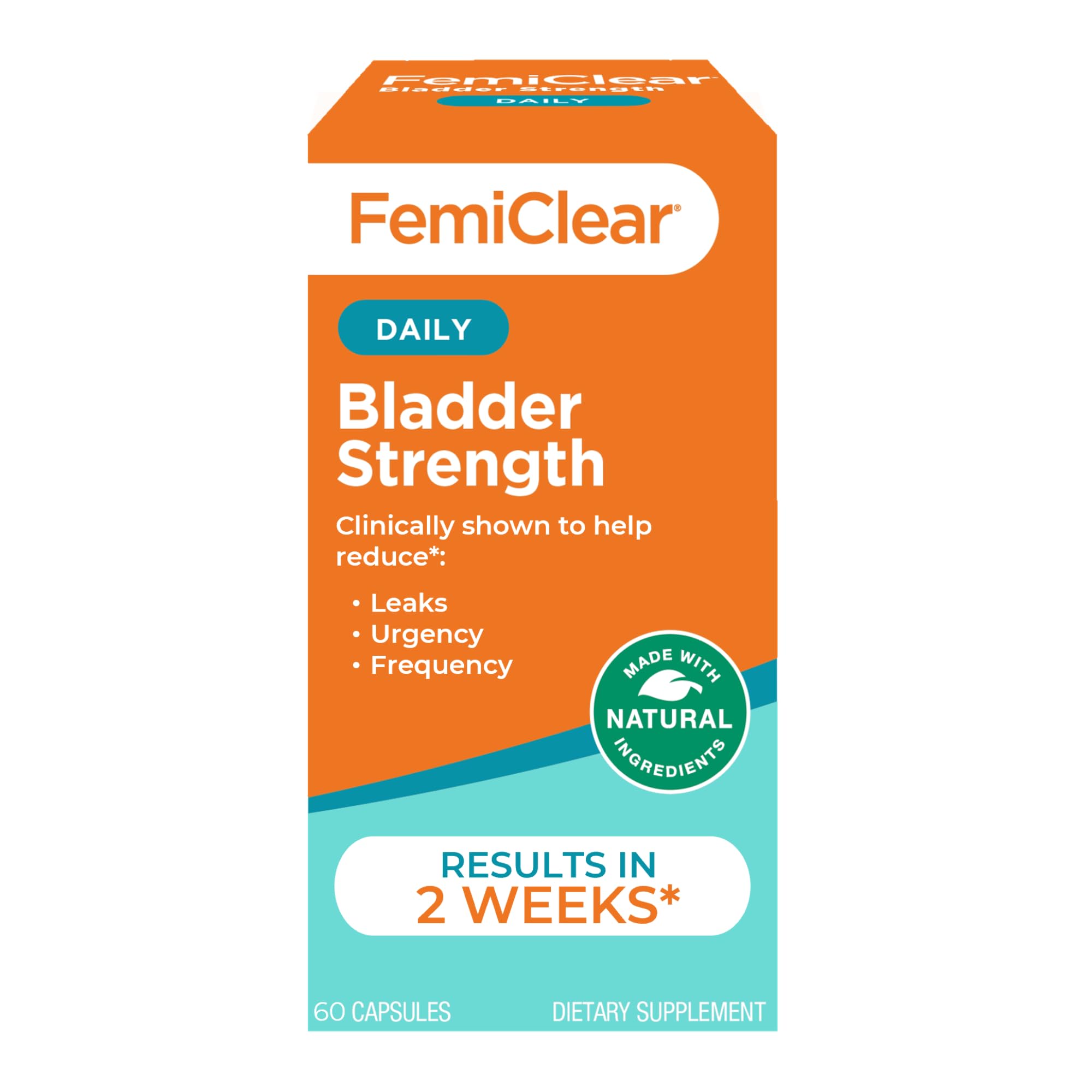 FemiClear Bladder Strength Supplement | Bladder Control, Incontinence and Urinary Tract Infection Support | 60 Capsules, 30 Day Supply | Made with All-Natural Ingredients | Manufactured in USA