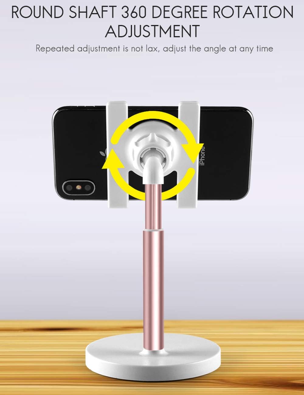 [2020 Upgraded] Cell Phone Stand, Height Angle Adjustable Phone Stand, Aenfor Thick Base Phone Holder Stand for Desk, Compatible with All Mobile Phones, iPhone,iPad and Tablets(7-10.5''),Rose Gold