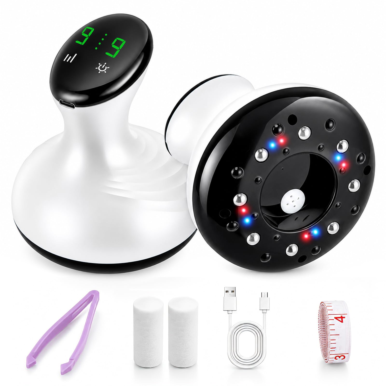 Massaggiatore anticellulite, massaggiatore Gua Sha elettrico a ventosa, 9 livelli, 9 livelli di pressione, display digitale USB C, adatto per la casa, addome, vita, braccia