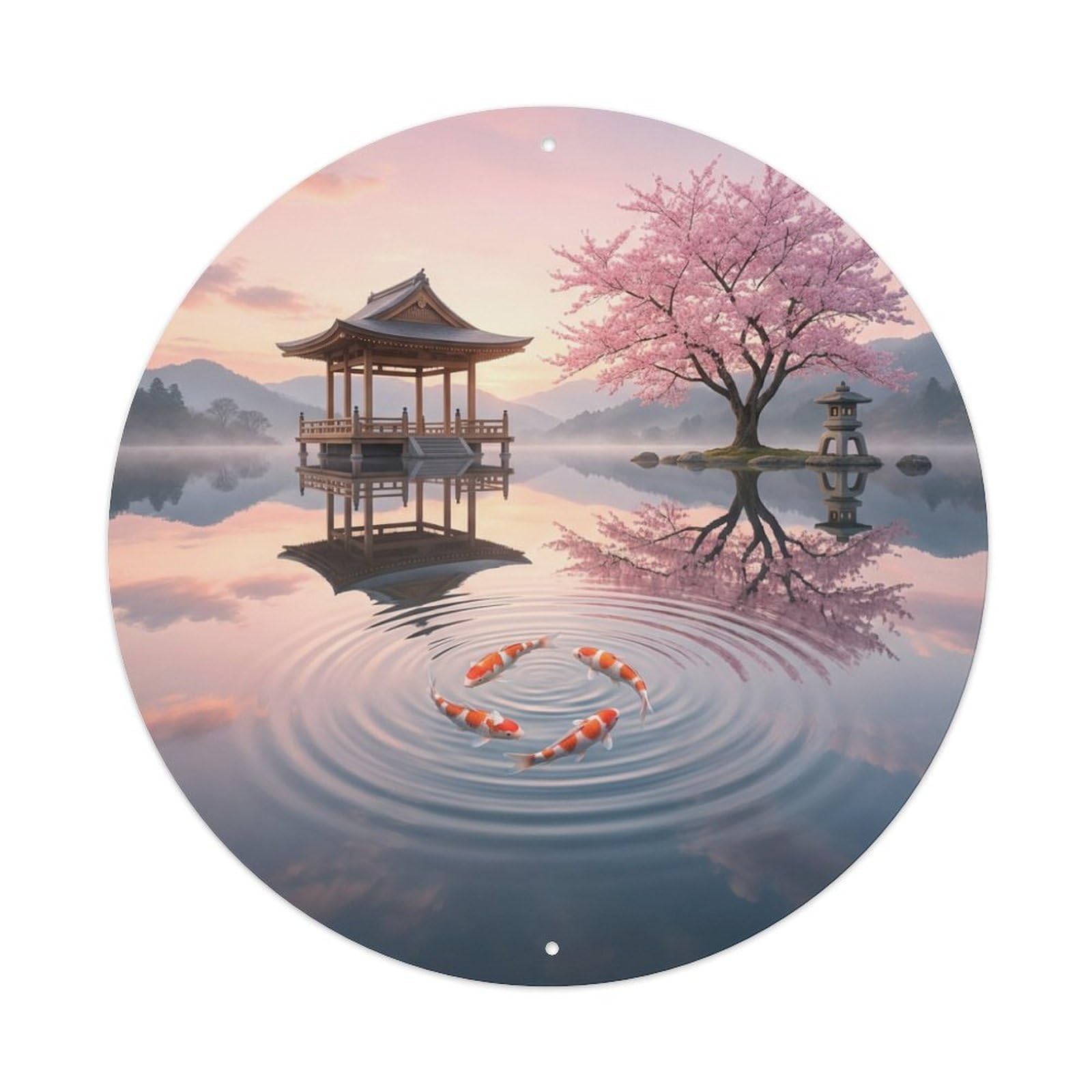 Metal Tin Sign Japanese Koi Fish Dawn Reflection