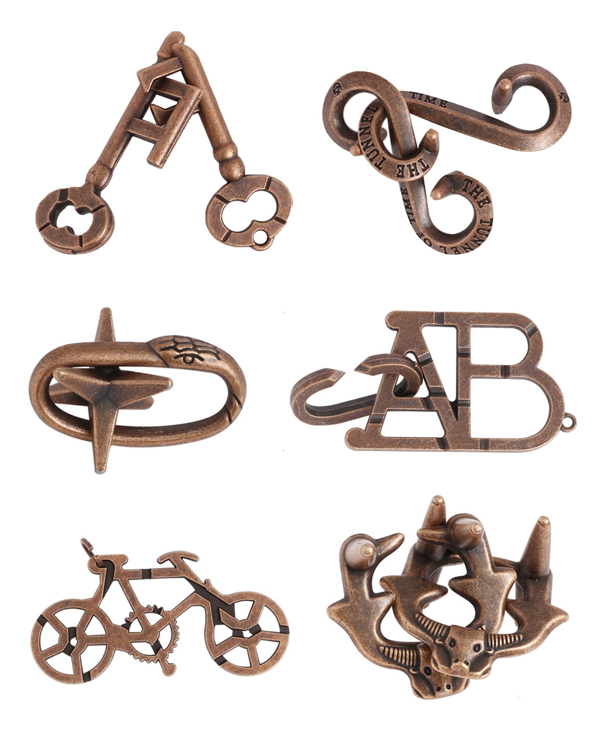 6 PCS Metal Puzzles for Adults, Ancient Bronze Desktop Puzzle Set, Brain Teaser Toy for Kids & Adults, Educational Cognitive Development Game for Travel & Home Use-image-13