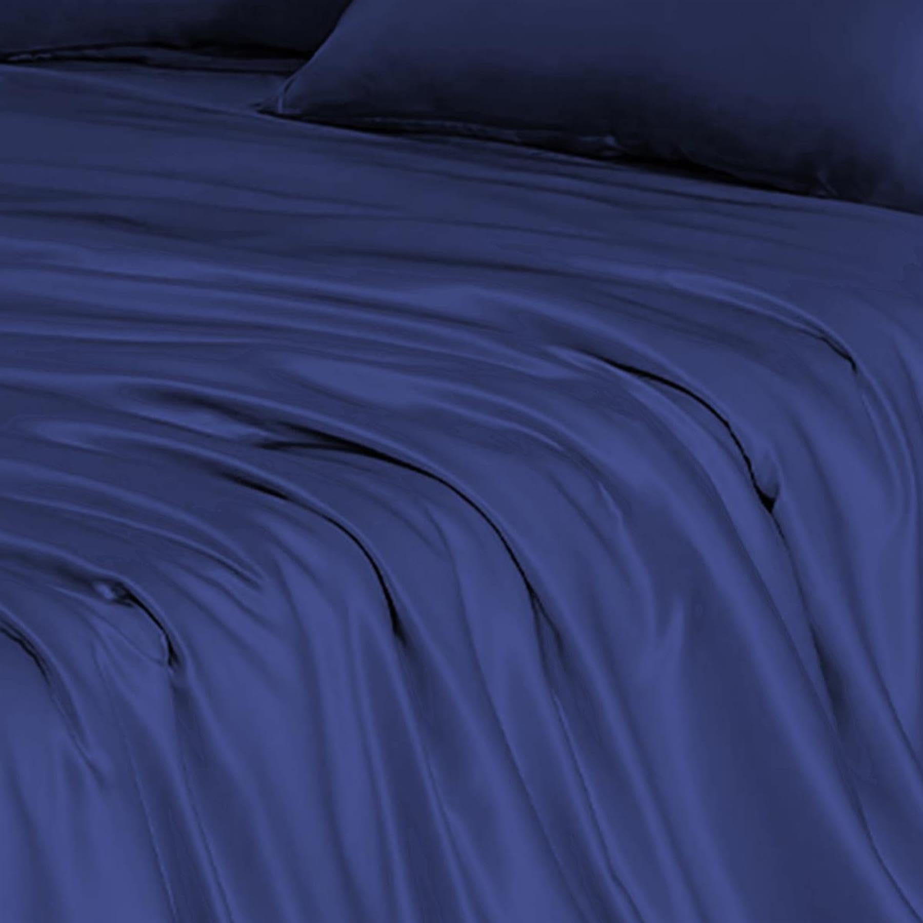 100% Bamboo Flat Bed Sheet Ultra Soft Eco-Friendly Breathable Moisture-Wicking Hypoallergenic Sustainable Bedding Bamboo Pillowcases Sold Separately [Navy Blue, Single]