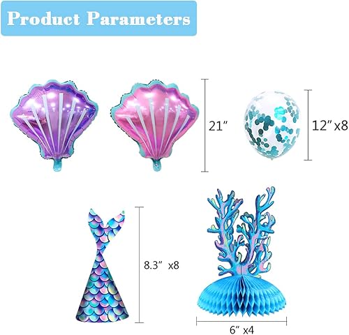 Miniatura 3 de Decoraciones de fiesta de sirena, decoraciones de cumpleaños de sirena con pancarta de feliz cumpleaños, globos para fotos, decoraciones de