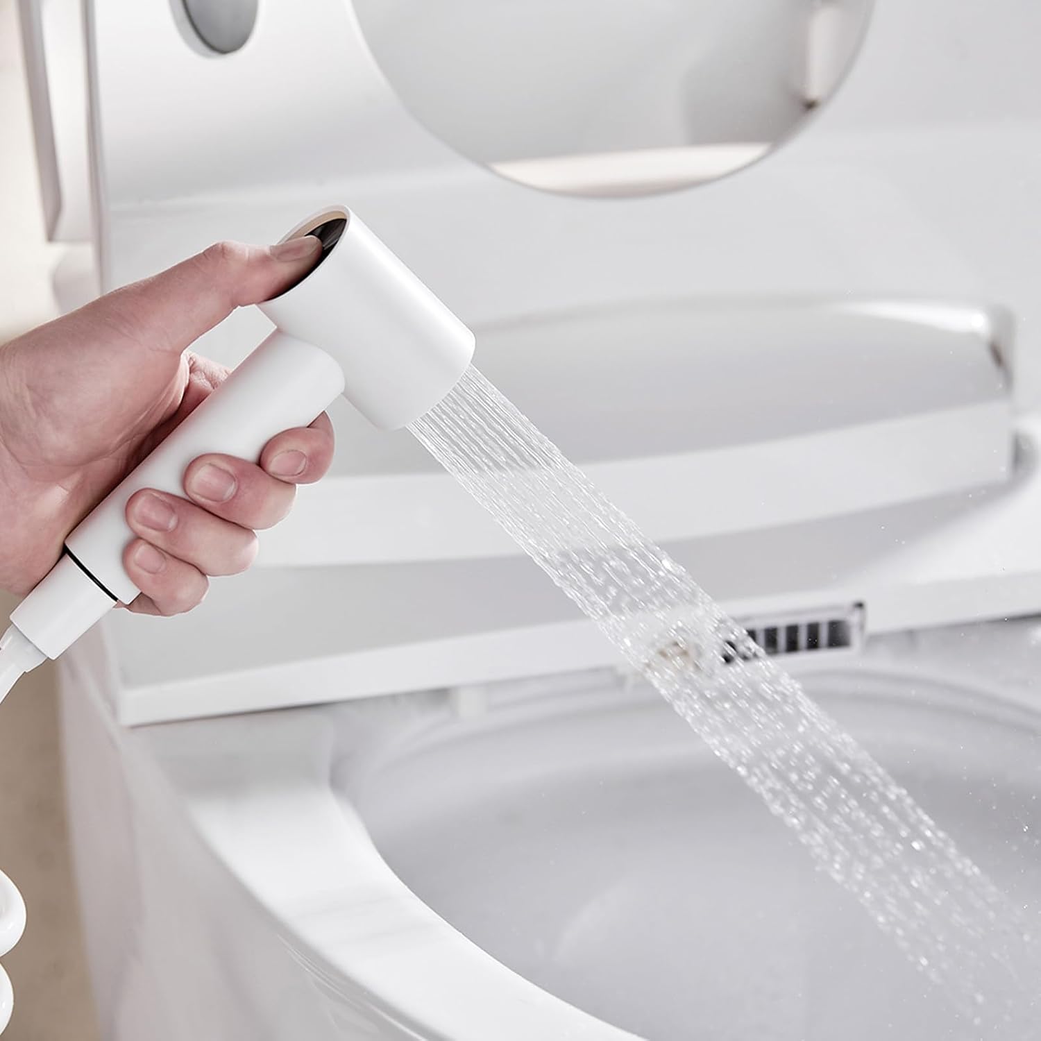 Handheld Bidet Toilet Sprayer, Bathroom Bidet Sprayer Set with Copper Angle Valve, PVC Hose & Stainless Steel Storage Rack, Baby Cloth Diaper Sprayer Attachment