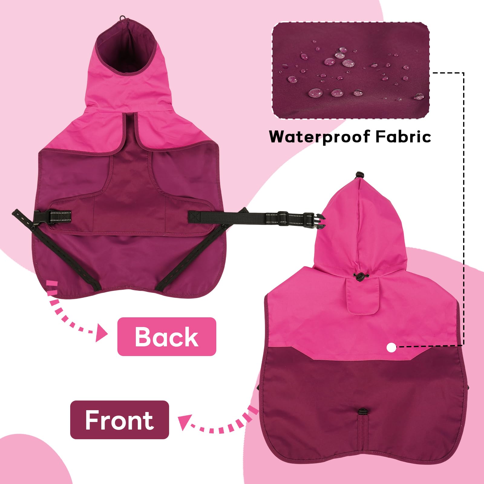 Hunderegenmantel Wasserdicht, Wasserdichter Hundemantel Regenjacke Hunderegenmantel Einstellbare wasserdichte Haustierkleidung Leichte Regenjacke mit Reflektierendem Streifen(Rosenrot, L)