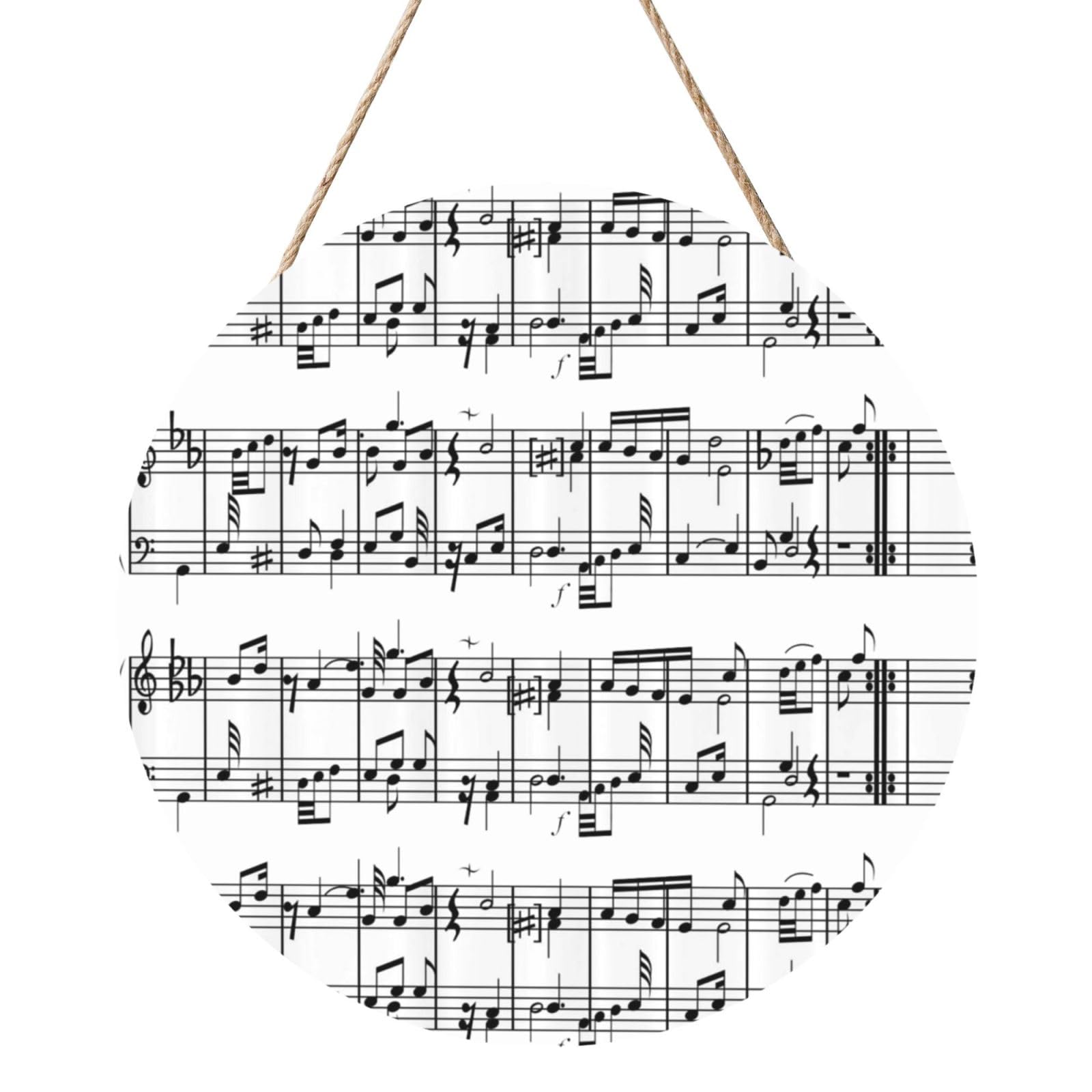 InOmak Musical Notes On The Clef, Round Wood Panel Painting 12 in, Wall Hanging Painting For Home
