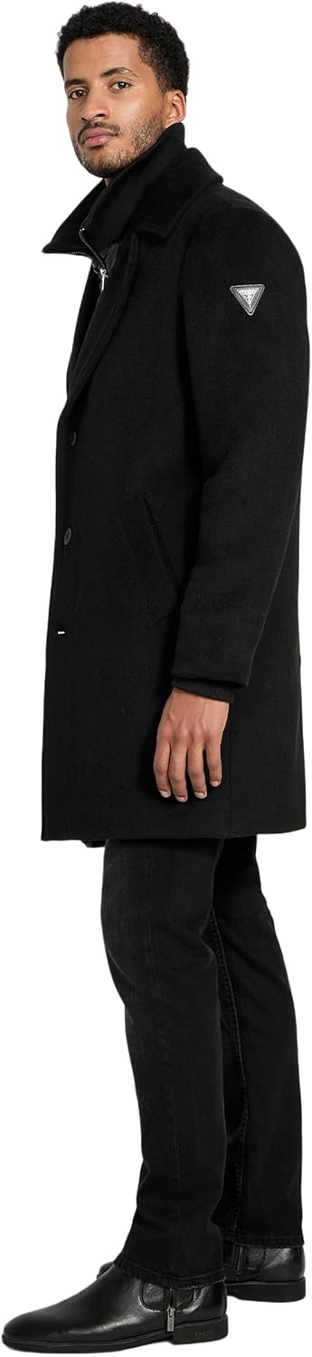 GUESS Men's Gus Single Breasted Overcoat Quilted Bib