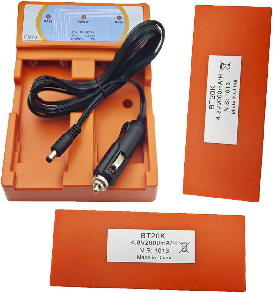 (1*Charger+2*Battery) BT20K 2000mAh 4.8V Ni-MH Rechargeable Battery with 24V CB70 Battery Car Charger (Oranger), for Lifting Equipment Remote Control BT20K BT24IK BT27K BT06K Battery