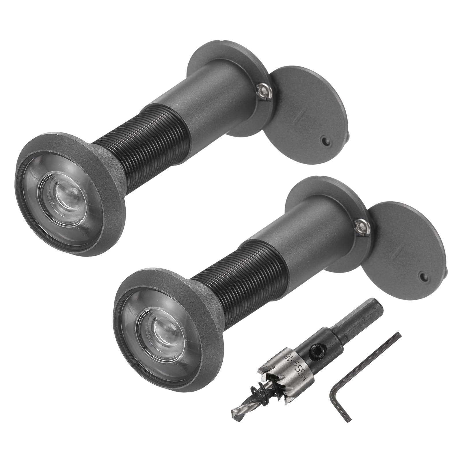 sourcing map Door Peephole, 2 Pcs Door Viewer Peephole with 1 16mm/0.63'' Drill Bit Kit Fit 1-2/5'' to 2-2/5'' Front Door 200 Degree Wide Angle Peepholes Reverse Privacy Covers, Gray