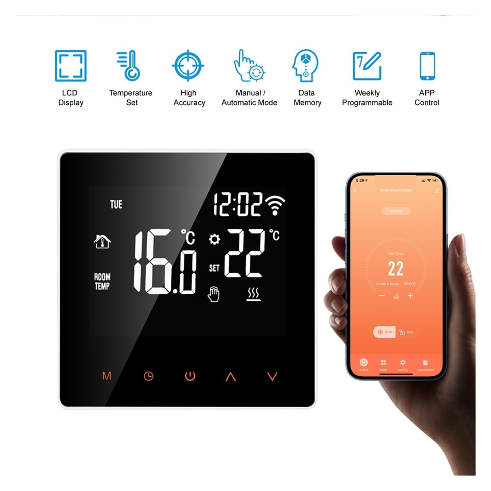 Inteligentny termostat WiFi, elektryczne ogrzewanie podłogowe woda/kocioł gazowy temperatura pracy pilota zdalnego sterowania Informacja O ZgodnośCi(WiFi Water Heating)