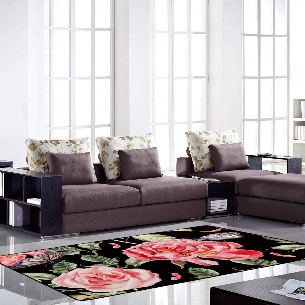 Tapis de surface fleurs roses noir CHEHONG 60x39" en polaire de corail