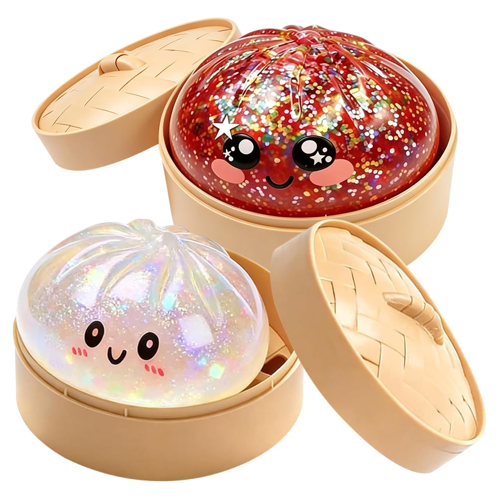 Giant Dumpling Squishy, Dumpling Squishy Toy, 2 Pcs Giant Dumplings Toy with Steamer Box, Soft Mystery Dumplings Squeeze Dough Hand Fidget Toys, Funny Slow-Rise Stress Toys-4