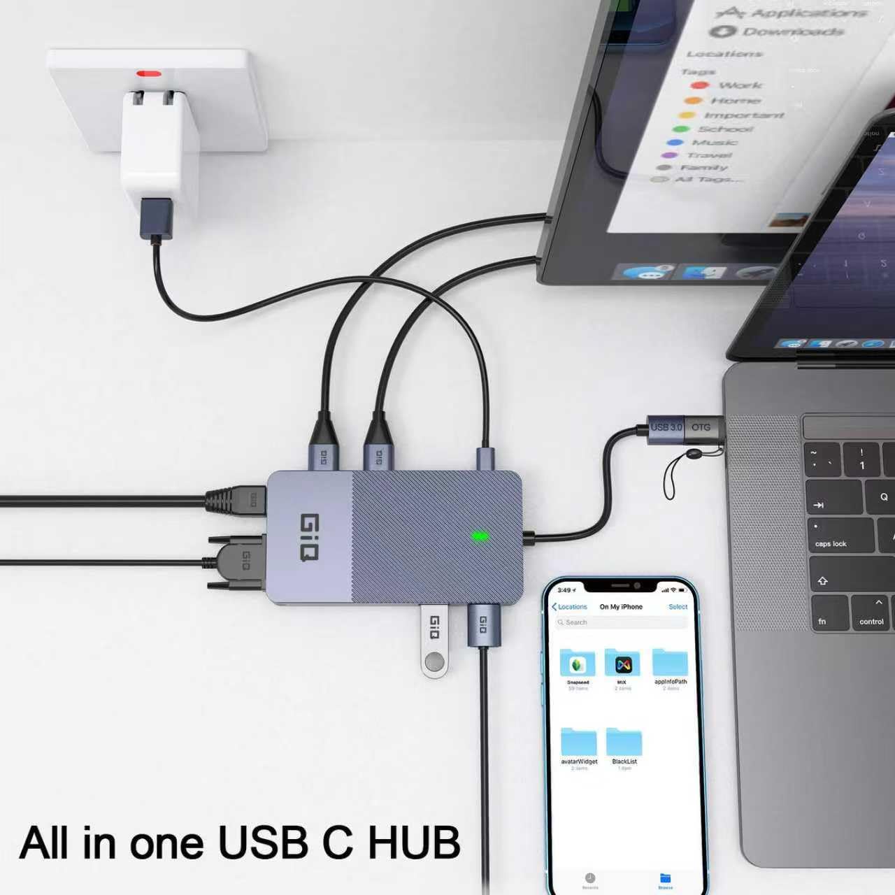 USB Docking Station GIQ USB C HUB USB 3.0 to Dual HDMI VGA Adapter Triple Display USB C Laptop Docking Station Dual Monitor HDMI Splitter Extender Compatible with MacBook M1 M2 M3 M4 M5 USB Dock-Gray