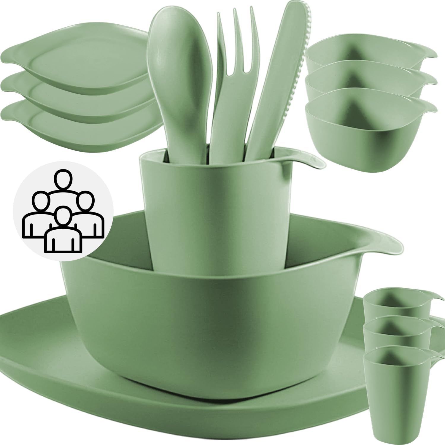 CALIPSO Vaisselle de camping pour 4 personnes - En plastique incassable - 12 pièces - Pour le jardin - Vaisselle en plastique avec assiette, bol, tasse et couverts gratuits