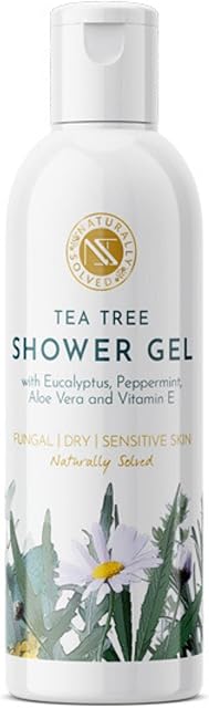 Original Anti Fungal Shower Gel & Body wash. Tea Tree shower Gel with Eucalyptus & Peppermint (200ml) by Naturally Solved. 100% Natural formula for Fungus, Jock Itch, Thrush, Acne & Athletes Foot