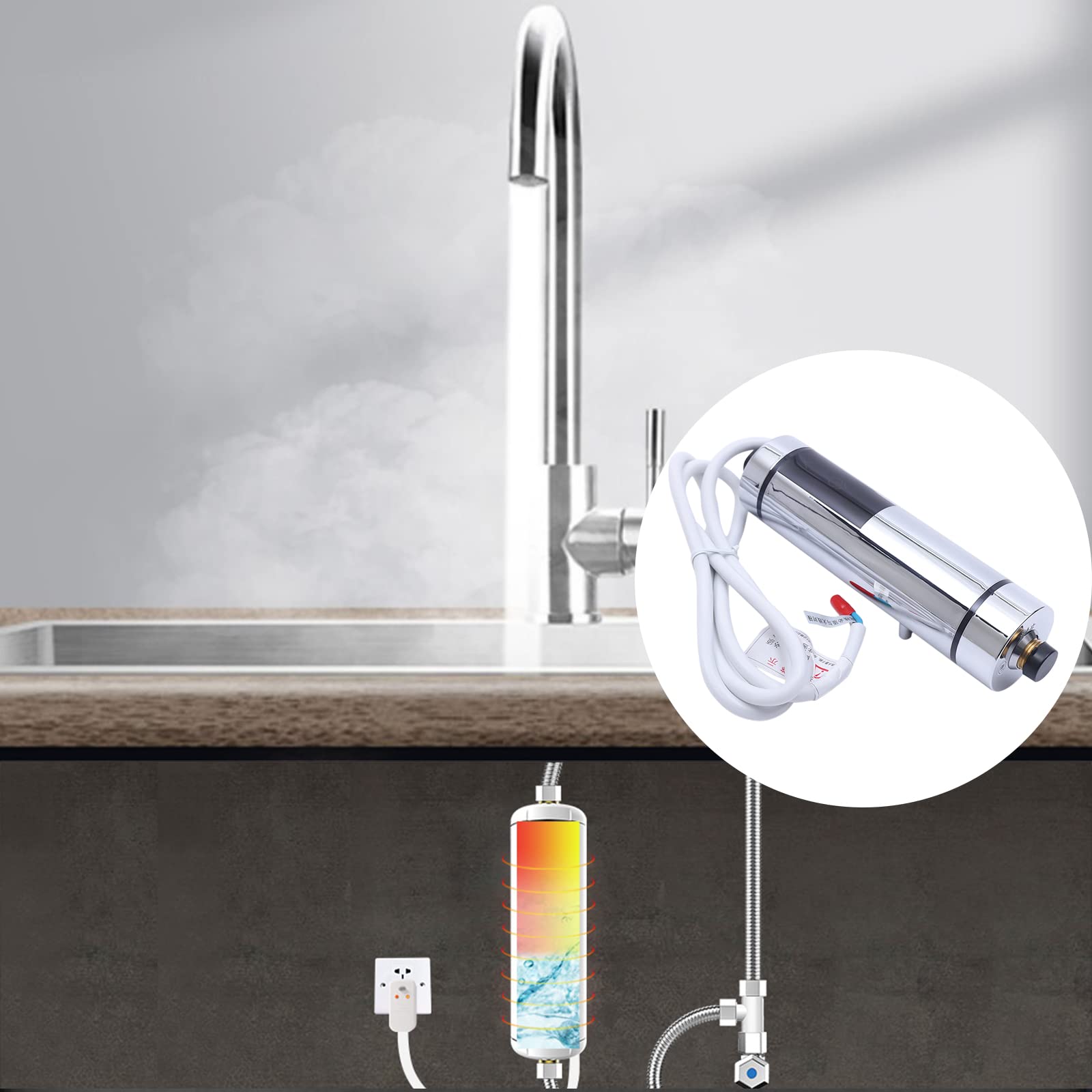 15 dB, pantalla táctil IPX4 + pantalla LED, válvula de control inteligente, calentador de agua de 230 V, grifo con batería de cocina, juego completo – Incluye alcachofa de mano, soporte, válvula y