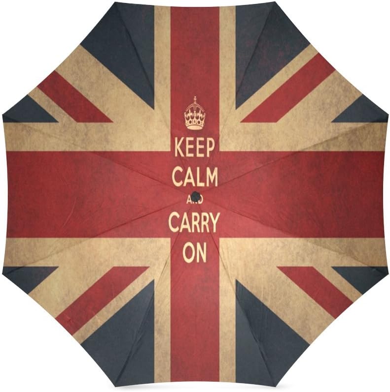 UK British Flag The Union Jack Keep Calm and Carry ON Folding Windproof Outdoor Travel Umbrella for Women