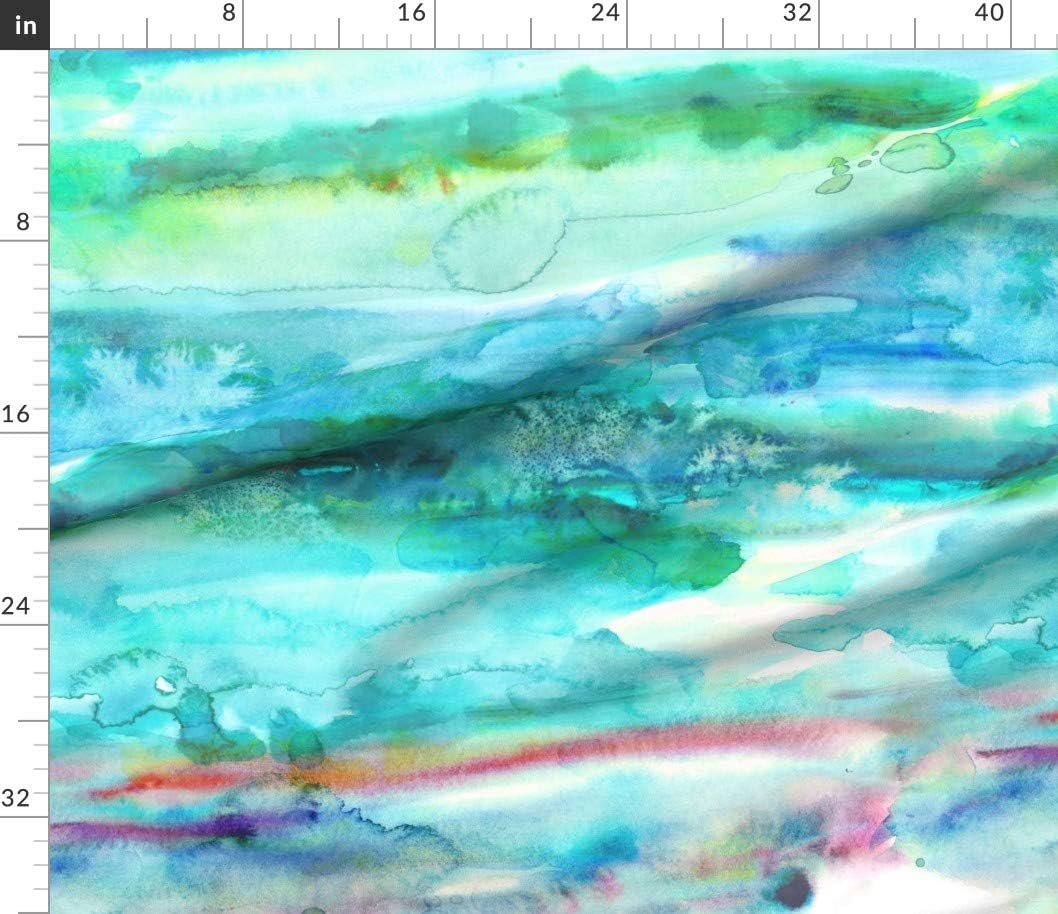 Spoonflower Fabric - Watercolor Aquamarine Paint Ocean Sea Cyan Modern Printed on Cotton Poplin Fabric by The Yard - Sewing Shirting Quilting Dresses Apparel Crafts