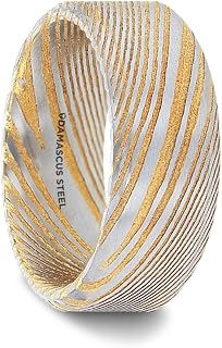 Roy Rose Jewelry Mens Damascus Steel Vivid Etched Design Gold Color Wedding Ring - Beveled Brushed Comfort Fit - 6mm 8mm Wide - Style Name: Joffrey