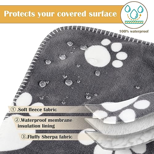 Paw Print Waterproof Dog Blanket, Pet Pee Proof Fleece Sherpa Throw Blanket for Sofa Couch Bed Protection, Washable Reversible Furniture Protector Cover, 75 x 50 cm - Image 2