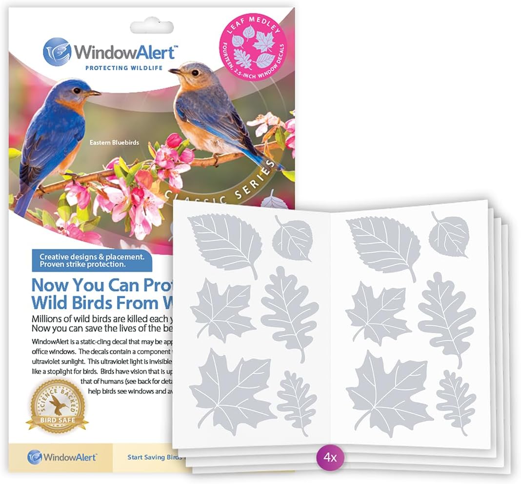 WindowAlert Leaf Medley Anti-Collision Decal 4 Pack - UV-Reflective Window Decal to Protect Wild Birds from Glass Collisions - Made in The USA