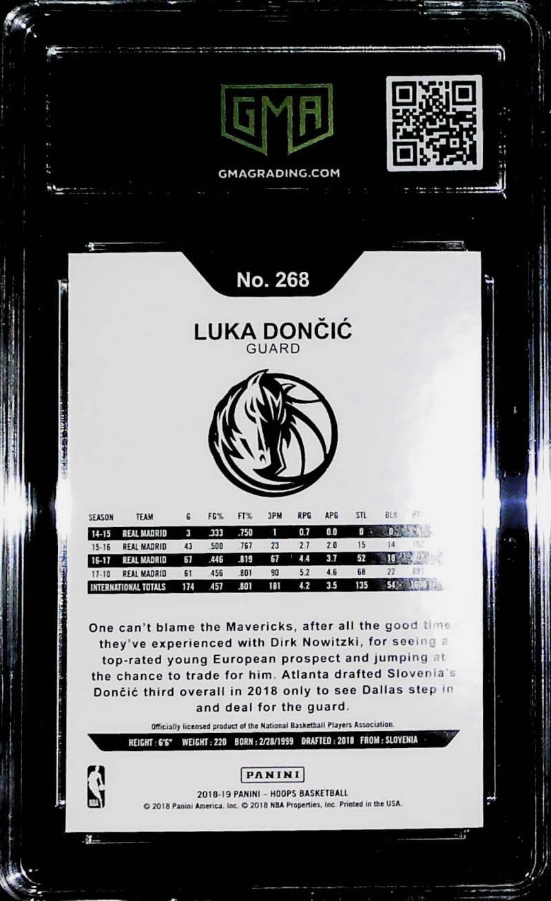 2018-19 NBA Hoops #268 Luka Doncic RC Rookie Dallas Mavericks Graded NM-MT+ GMA 8.5 Official Basketball Trading Card by Panini America (Serial Number May Vary)