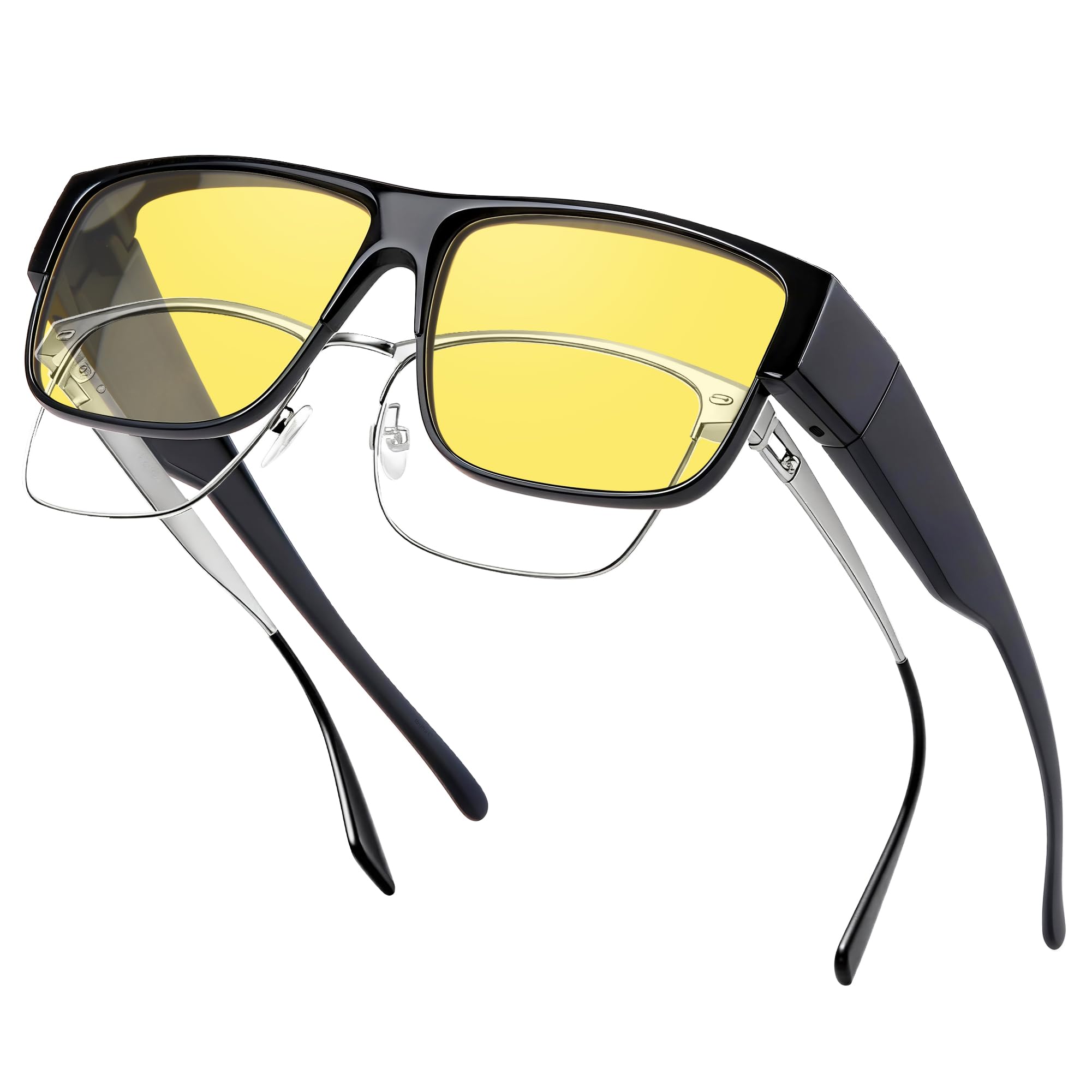 Ulknyss Nachtfahrbrille für Brillenträger Autofahrer Herren Damen Überzieh Nachtsichtbrille Gelb Getönte Polarisierte Gläser Nachtbrille zum Autofahren Night Vision Goggles