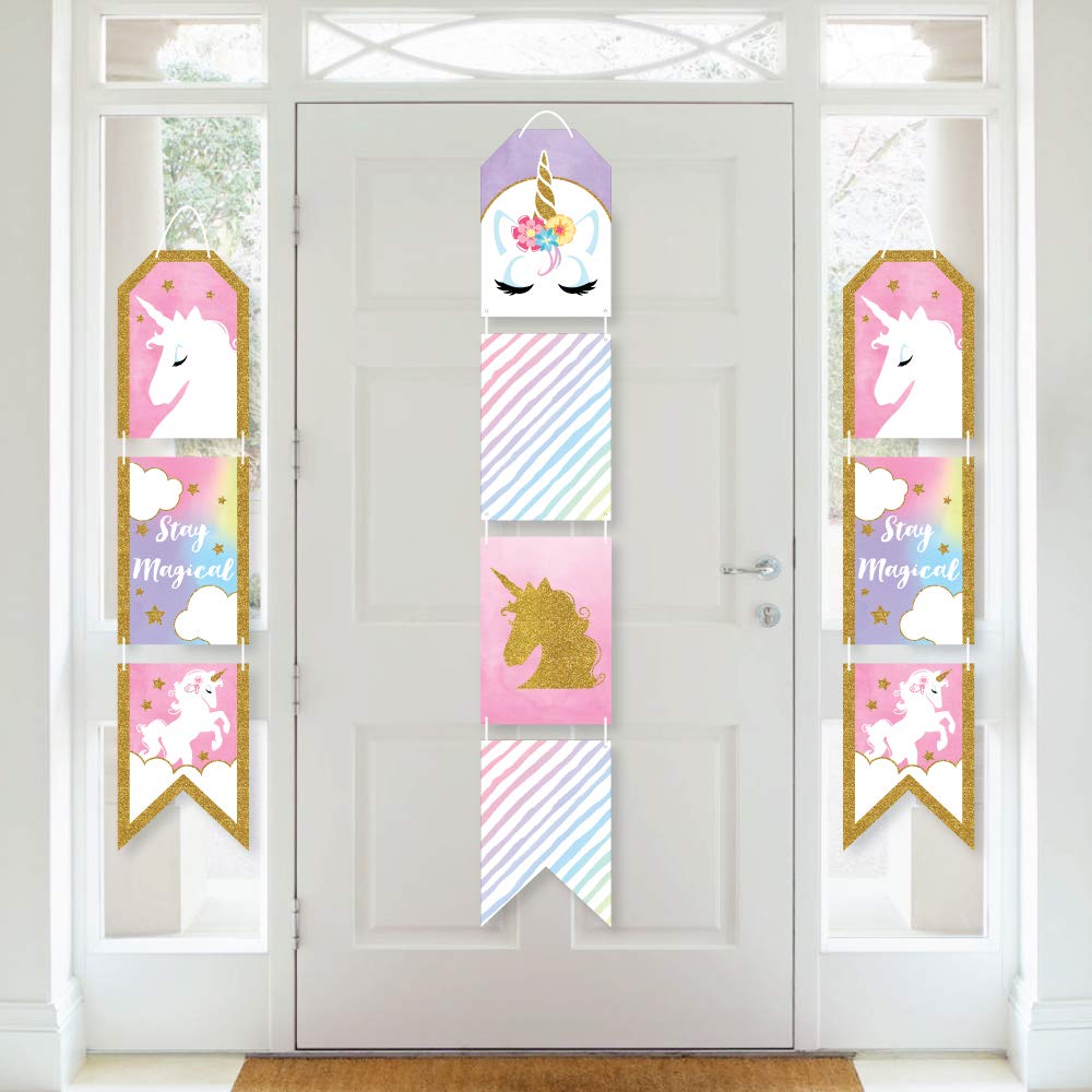 Big Dot of Happiness Rainbow Unicorn - Hanging Vertical Paper Door Banners - Magical Unicorn Baby Shower or Birthday Party Wall Decoration Kit - Indoor Door Decor