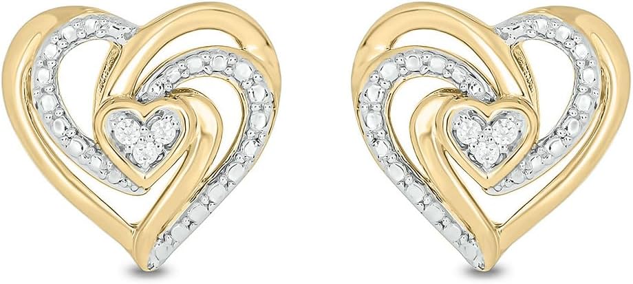 Cali Trove 1/20 ct Natural Diamond Heart Earrings for Women | Twist Heart Studs in 925 Sterling Silver, Yellow Gold Vermeil & Rose Gold Vermeil | Dainty Jewelry Gift for Her