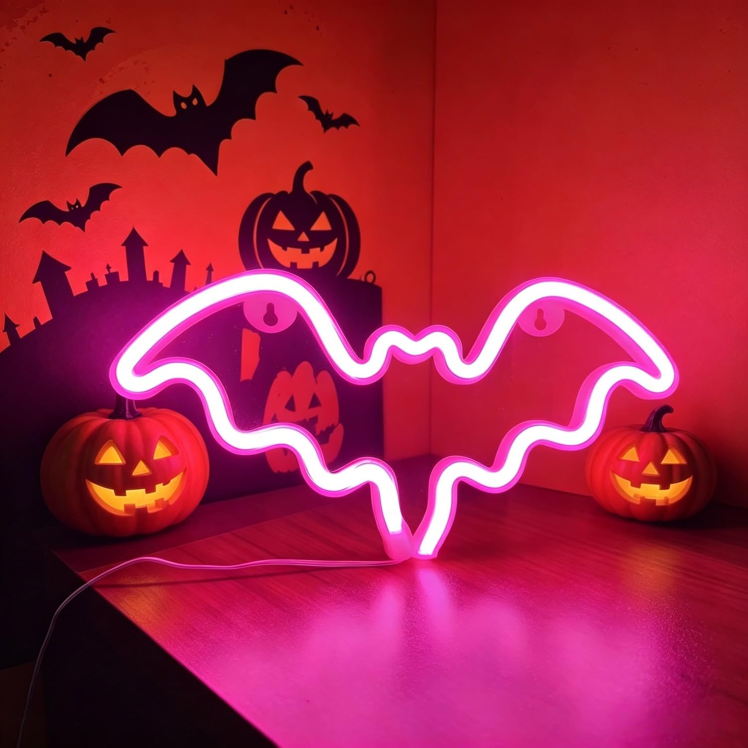 Bat Neon Sign,LED Neon Light for Halloween Decor, Gothic Wall Lamp for Bedroom, Living Room, Bar, Spooky Party, Festival, Wedding Home Decoration USB Powered