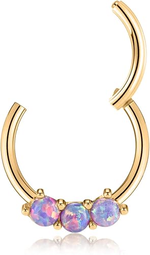 Miniatura 2 de GAGABODY Septum Jewelry - Aretes de acero quirúrgico 316L con bisagras, de ópalo y circonita cúbica pavimentada
