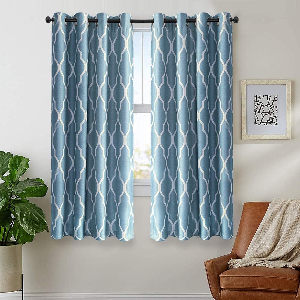 jinchan Moroccan Printed Curtains for Bedroom Living Room Linen Textured Thermal Insulated Curtains Grommet Window Drapes 54 inch 2 Panels Blue